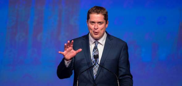 Andrew Scheer, newly elected leader of the Conservative Party of Canada, speaks at the party's convention in Toronto, Ontario.