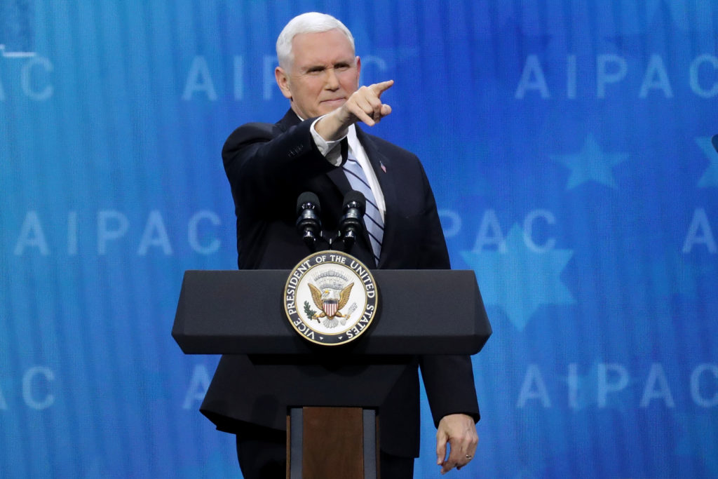 U.S. Vice President Mike Pence address the American Israel Public Affairs Committee's annual policy conference at the Washington Convention Center March 5, 2018 in Washington, DC. 