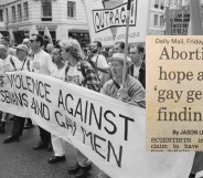 Members of LGBT rights group OutRage at the Lesbian and Gay Pride event, London in 1993