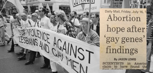 Members of LGBT rights group OutRage at the Lesbian and Gay Pride event, London in 1993