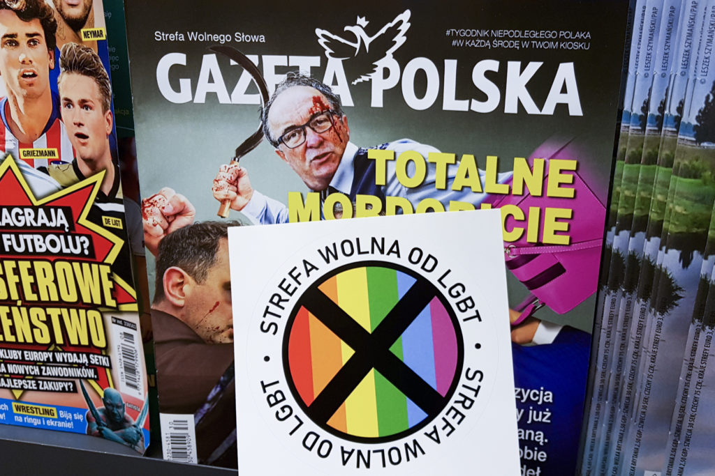 LGBT-free Zone stickers are distributed with the latest issue of Polish conservative weekly newspaper 'Gazeta Polska'. Krakow, Poland on 24 July, 2019. 