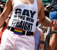 File photo of a man at an LGBT+ Pride parade in New York.