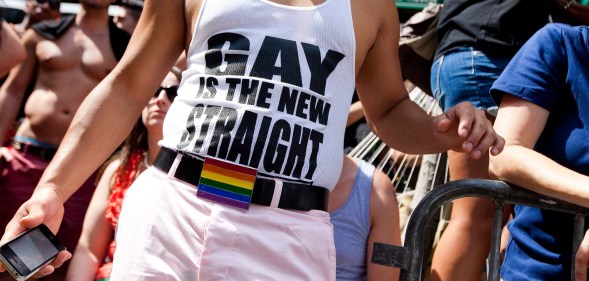 File photo of a man at an LGBT+ Pride parade in New York.