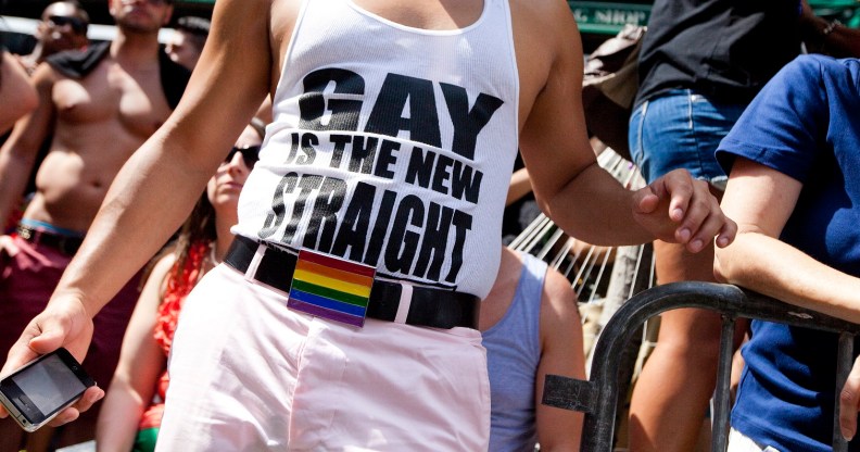 File photo of a man at an LGBT+ Pride parade in New York.