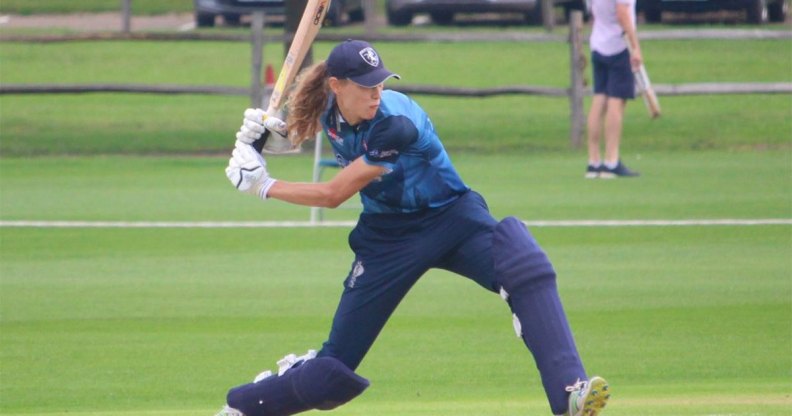 Maxine Blythin swinging a cricket bat