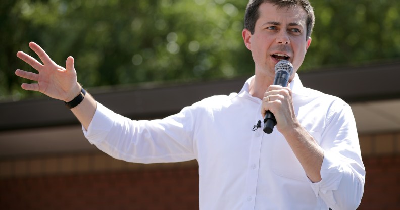 Pete Buttigieg gesticulating as he speaks