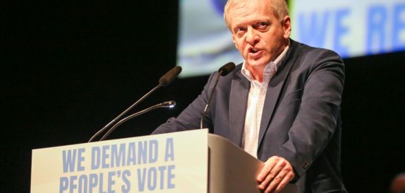 Liberal Democrat MP Philip Lee speaking at the Best for Britain and the Peoples Vote campaigns rally in London, 2018. (Dinendra Haria/SOPA Images/LightRocket/ Getty Images)