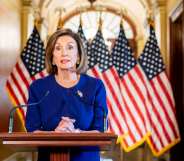 Nancy Pelosi delivers a speech concerning a formal impeachment inquiry into President Donald Trump. (Melina Mara/The Washington Post via Getty Images)