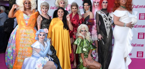 (L-R) Vinegar Strokes, Baga Chipz, The Vivienne, Cheryl Hole, Gothy Kendoll, Scaredy Kat, Divina De Campo, Sum Ting Wong, Blu Hydrangea, Scarlett Moffatt and Crystal at the RuPaul's Drag Race UK launch. (Karwai Tang/WireImage)