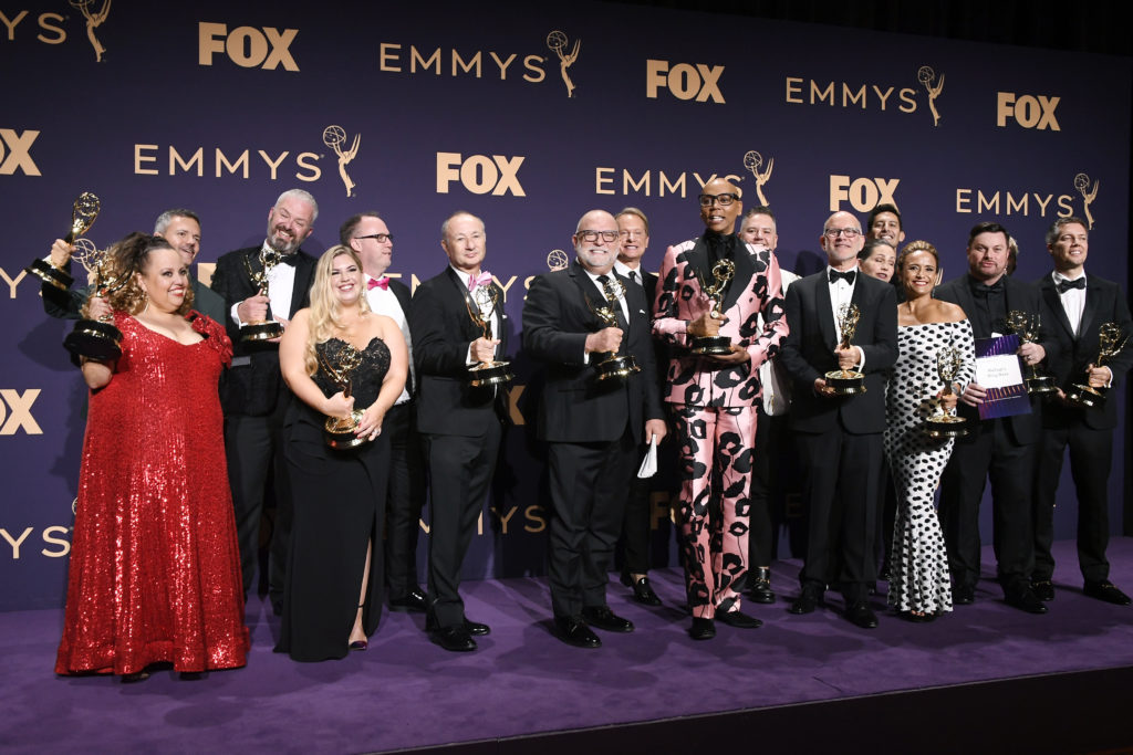 Drag Race: RuPaul and the team behind RuPaul's Drag Race pose with awards for Outstanding Competition Program in the press room during the 71st Emmy Awards at Microsoft Theater on September 22, 2019 in Los Angeles, California. 