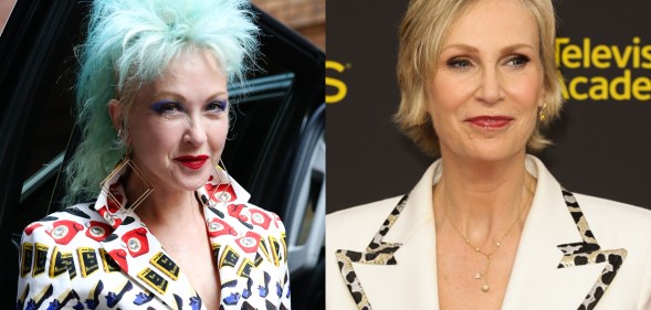 Cyndi Lauper (L) and Jane Lynch are set to do a Golden Girls-style show for Netflix. (Getty)