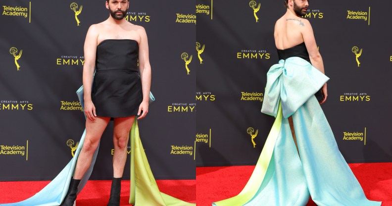 Jonathan Van Ness wore a dazzling dress by Christian Siriano to the 2019 Creative Arts Emmys. (Getty)