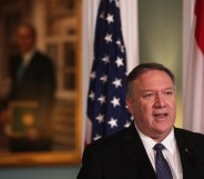 Mike Pompeo in front of a US flag