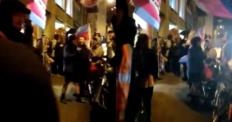 Trans rights activists protest against a 'transphobic' conference. (Screen captures via Twitter/@bindelj)