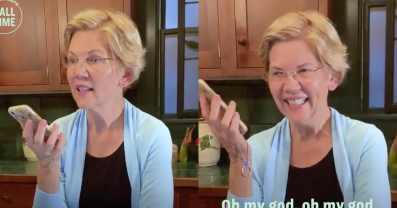 US presidential candidate Elizabeth Warren calling up a gay man to say thanks for donating what he could to her campaign. (Twitter/@ewarren)