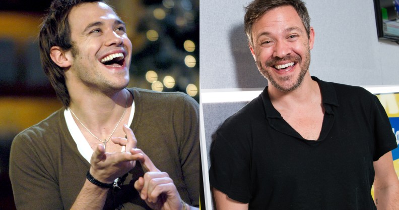 Singer Will Young in 2003 (L) and in 2019. V-necks are timeless, apparently. (Brian Rasic via Getty Images/Jeff Spicer via Getty Images)