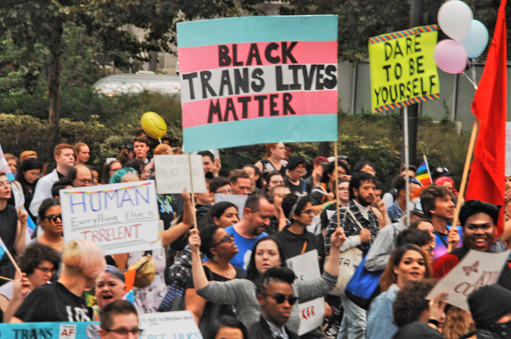 Philadelphia's Transgender community rallied in Love Park in Center City Philadelphia before marching through downtown to demand basic human and civil rights in Philadelphia, US. (Photo by Cory Clark/NurPhoto via Getty Images)