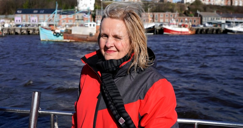 Catherine Blaiklock, leader of the Brexit Party, watches the Fishing For Leave flotilla on March 15, 2019