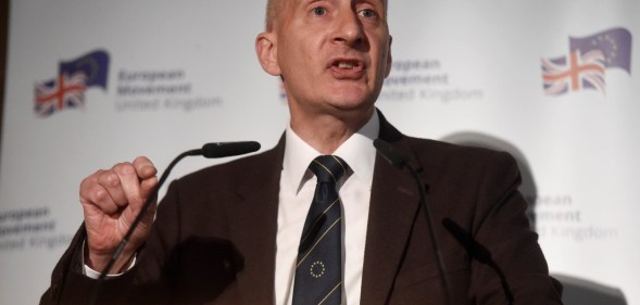 Lord Andrew Adonis speaks at a European Movement event on May 29, 2019 in London, England.