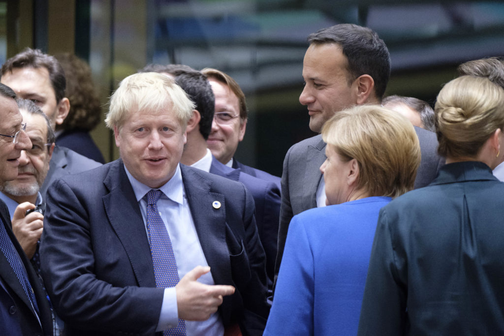 (Left to right) Cyprus President Nikos Anastasiadisn Prime Minister of the United Kingdom Boris Johnson, German Chancellor Angela Merkel, Irish Taoiseach Leo Varadkar and the Danish Prime Minister Mette Frederiksen at the start of an EU leaders summit. (Thierry Monasse/Getty Images)