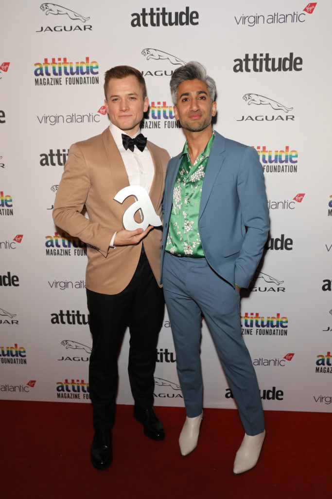 Taron Egerton (L) winner of the Film Award for Rocket Man and Tan France. (David M. Benett/Dave Benett/Getty Images)