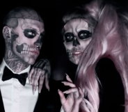 Rick Genest (L), better known as 'Zombie Boy', and Lady Gaga in her 'Born This Way' music video in 2011. (Screen capture via YouTube)