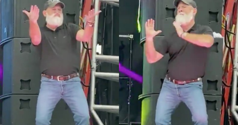 David Cowan, a deaf interpreter, activist and community leader, dancing his heart out at Atlanta Pride. (Screen capture via Twitter)