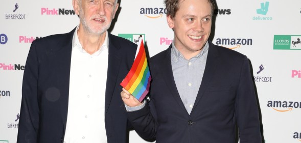 Jeremy Corbyn and Owen Jones at the 2019 PinkNews Awards