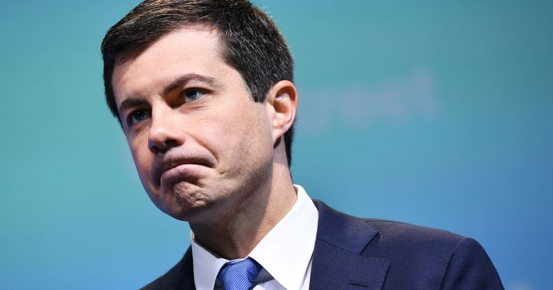 Pete Buttigieg pulling a sad face