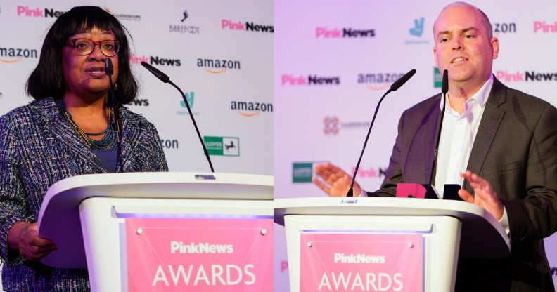 Diane Abbott and Andrew Moffat spoke out at the PinkNews Awards