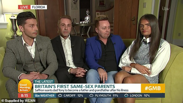 Gay dads. (From L to R): Scott, Tony, Barrie and Saffron. (Screen capture via ITV)