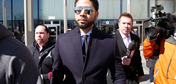 Actor Jussie Smollett leaves the Leighton Courthouse after his court appearance on March 26, 2019 in Chicago, Illinois.