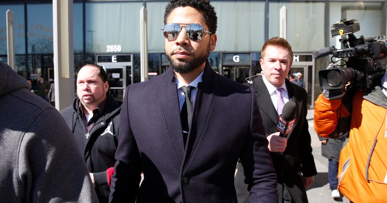 Actor Jussie Smollett leaves the Leighton Courthouse after his court appearance on March 26, 2019 in Chicago, Illinois.