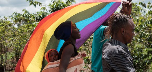 LGBT+ refugees from South Sudan, Uganda and DR Congo walking to the office of the UN High Commissioner for Refugees in Kenya to demand protection