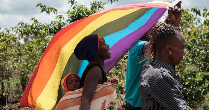 LGBT+ refugees from South Sudan, Uganda and DR Congo walking to the office of the UN High Commissioner for Refugees in Kenya to demand protection