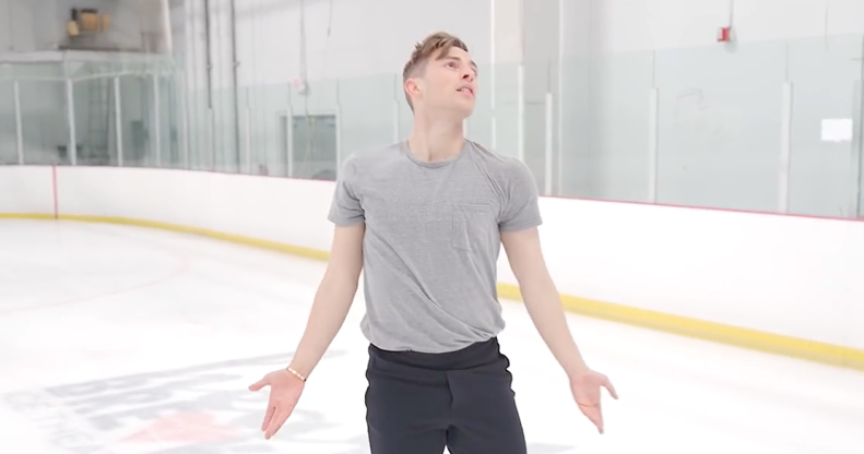 Olympian Adam Rippon spent his 30th birthday gracefully gliding across an ice rink. (Screen capture via YouTube)