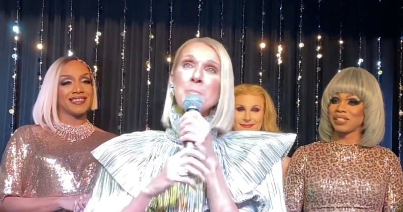 (From L to R) Céline Dion, Céline Dion, Céline Dion, and Céline Dion at the Courage album launch party. (Screen capture via YouTube)