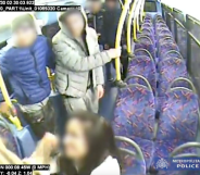 London bus attack. A group of teens loom over a same-sex couple in London before striking them. (Metropolitan Police)