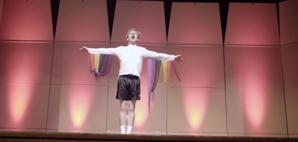 Reid Arthur performs Taylor Swift lip sync at George Fox University in Oregon