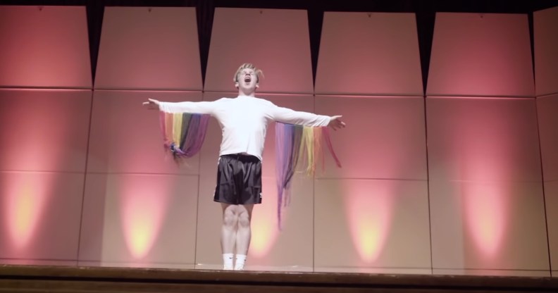 Reid Arthur performs Taylor Swift lip sync at George Fox University in Oregon