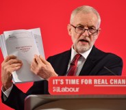 Jeremy Corbyn holding a dossier of UK-US talks