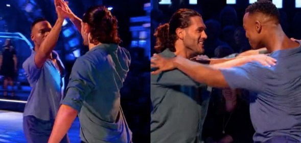 Johannes Radebe (L) and Graziano di Prim became the first same-sex duo to dance on Strictly Come Dancing. (Screenshot via Twitter)