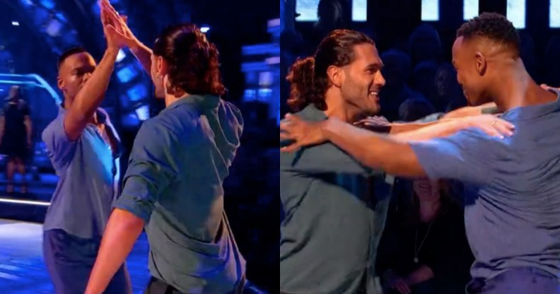 Johannes Radebe (L) and Graziano di Prim became the first same-sex duo to dance on Strictly Come Dancing. (Screenshot via Twitter)