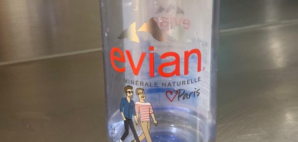 In the latest thing to tick off homophobes, a bottle of Evian water. (Twitter)