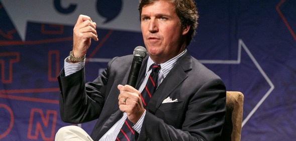 Tucker Carlson speaks onstage during Politicon 2018 at Los Angeles Convention Center on October 21, 2018 in Los Angeles, California.