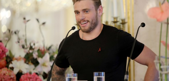 Gus Kenworthy speaks at the Life Ball 2018 international press conference at Albertina on June 2, 2018 in Vienna, Austria.