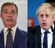 Nigel Farage (L) has sought to defend prime minister Boris Johnson amid continued calls for him to apologise for derisory language used in his journalism. (PAUL ELLIS/AFP via Getty Images/Hannah McKay - WPA Pool/Getty Images