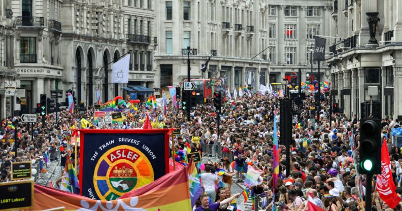 A general view of the parade during Pride in London 2019