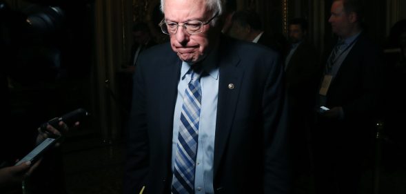 Bernie Sanders (I-VT) talks to reporters at the US Capitol January 21, 2020 in Washington, DC. (Mark Wilson/Getty Images)