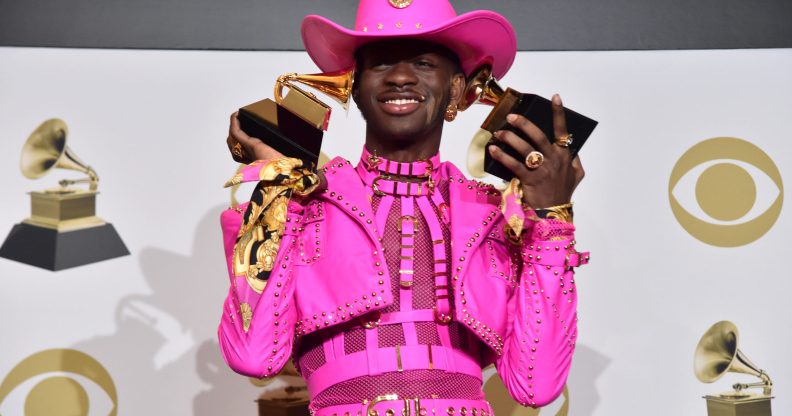 Lil Nas X wins big at the Grammys in all-pink Versace dominatrix outfit